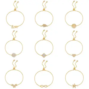 Wholesale Copper 18K Gold Plated Inlay Leaves Heart Shape Flower Zircon Bracelets