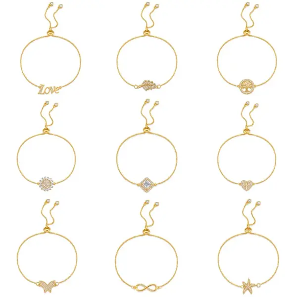 Wholesale Copper 18K Gold Plated Inlay Leaves Heart Shape Flower Zircon Bracelets