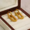Wholesale PVD Coated Real Gold Plated Oval Thread 304 Stainless Steel Elegant Retro Waterproof Non Tarnish Drop Earrings