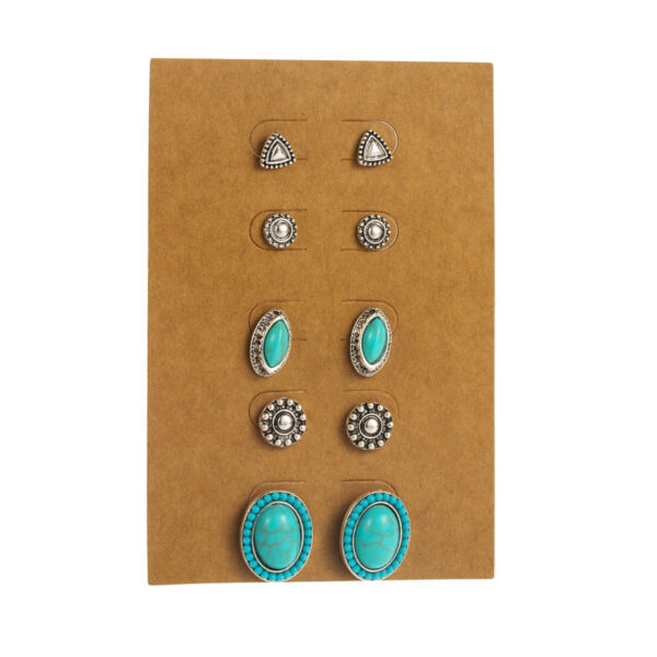 Wholesale Cross-Border Hot Selling Retro Ethnic Style Turquoise Earrings Set Exaggerated Skull Horn Oval Geometric Earrings for Women