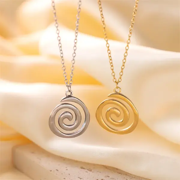 Wholesale PVD Coated 18K Gold Plated Solid Color Spiral 304 Stainless Steel Casual Cute Classic Style Waterproof Non Tarnish Pendant Necklace
