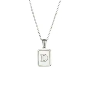 Fritillary Letter Square Pendant Necklace-Ea544901s Steel Color-Letter D
