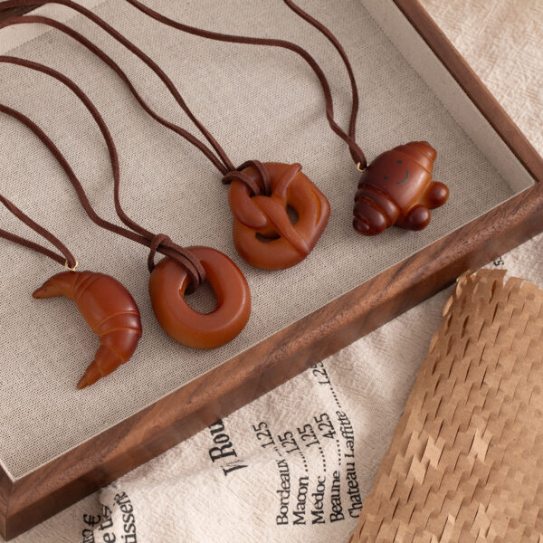 Wholesale Vintage Resin Croissant Pendant Long Necklace