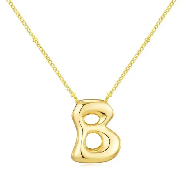 Wholesale Versatile Titanium Steel Bubble Letter Necklace 26 Pieces 18K Gold Simple Pendant Factory Polished Pattern Unisex Jewelry