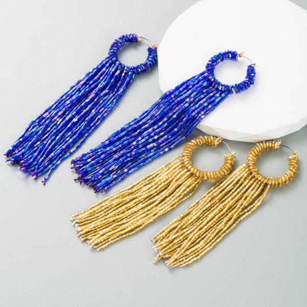 oly-53407c3bc383a4e11530d1c360455adb Wholesale ZA Cross-border Trend ins Creative Long Tassel Earrings Women's Distinctive Color Rice Beads Fashion High-end Ear Jewelry