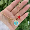 Wholesale Jewelry Retro Classic Style Cross Heart Shape Strawberry Copper Zircon 18K Gold Plated Multi Charms Necklace Twisted Rope Chain