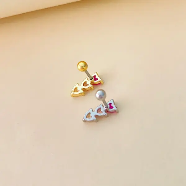 Wholesale 1 Piece Cute Heart Shape Plating Inlay Stainless Steel Steel Copper Zircon White Gold Plated Gold Plated Cartilage Earrings