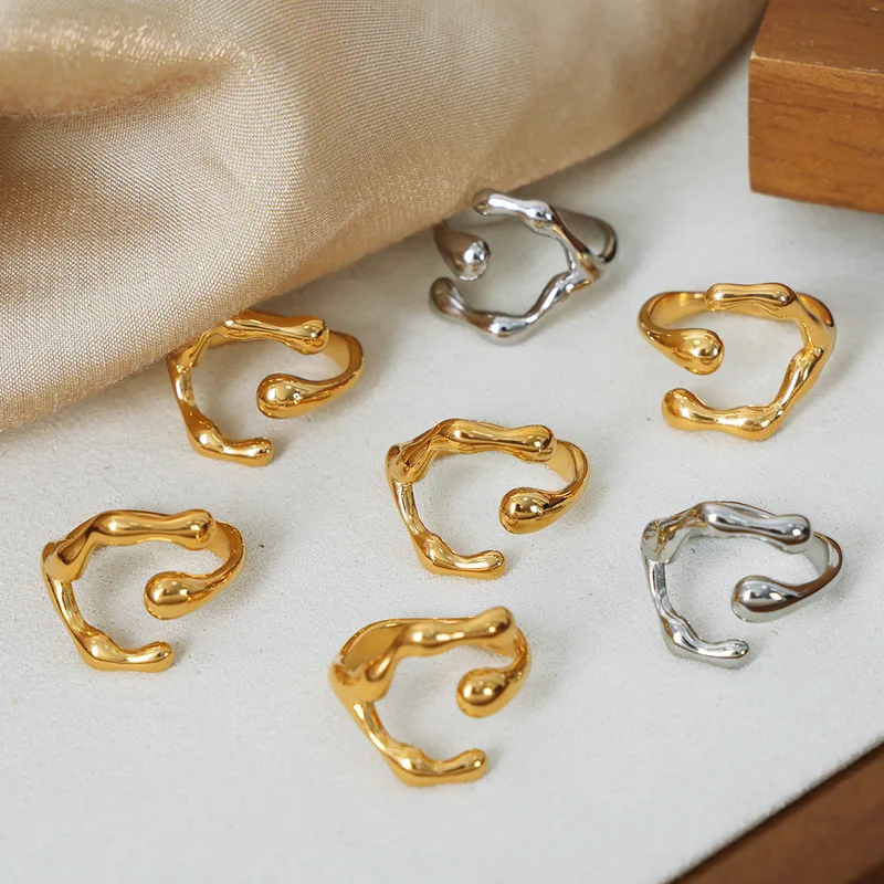 Wholesale 304 Stainless Steel Solid Color PVD Coated 18K Gold Plated Real Gold Plated Hip-Hop Exaggerated Waterproof Non Tarnish Plating Gold Rings