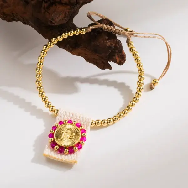 Wholesale Cloth Copper 18K Gold Plated Casual Simple Style Braid Round Letter Bracelets