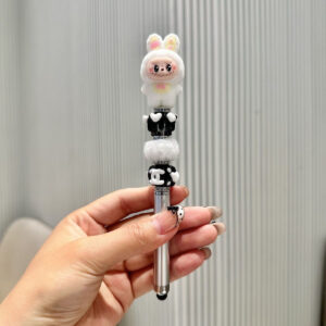 Stylus pen + 0.5mm pen tip / White rabbit ear cloth - silver pen