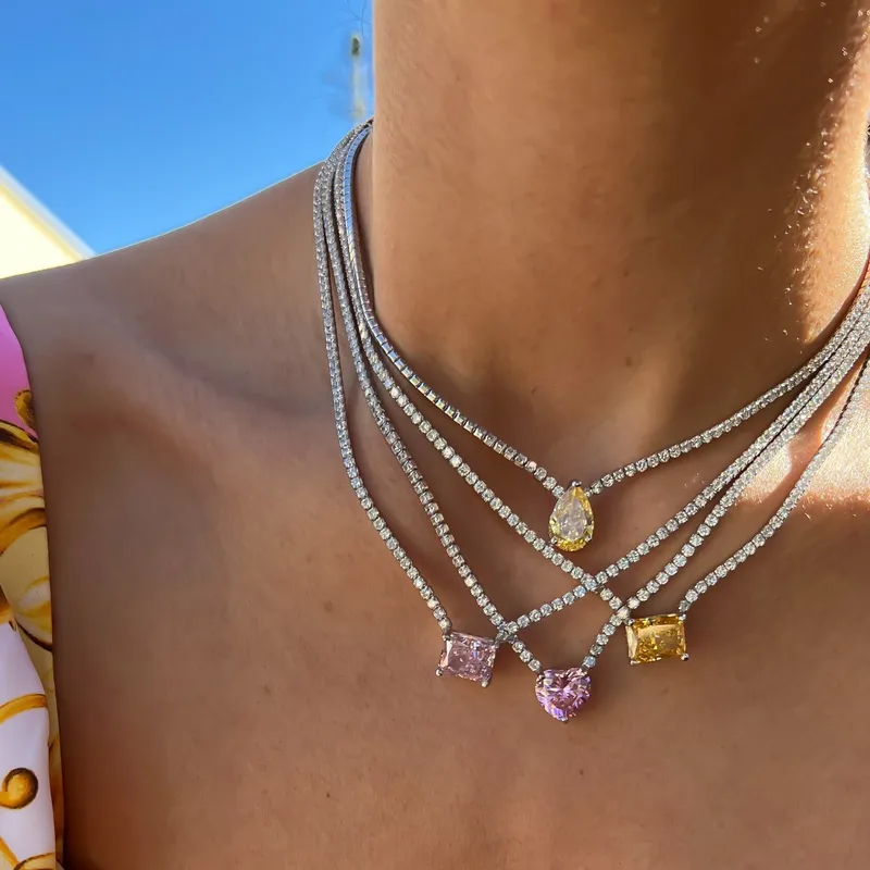 Wholesale 201 Stainless Steel 304 Stainless Steel Gold Plated Simple Style Commute Inlay Solid Color Zircon Pendant Necklace