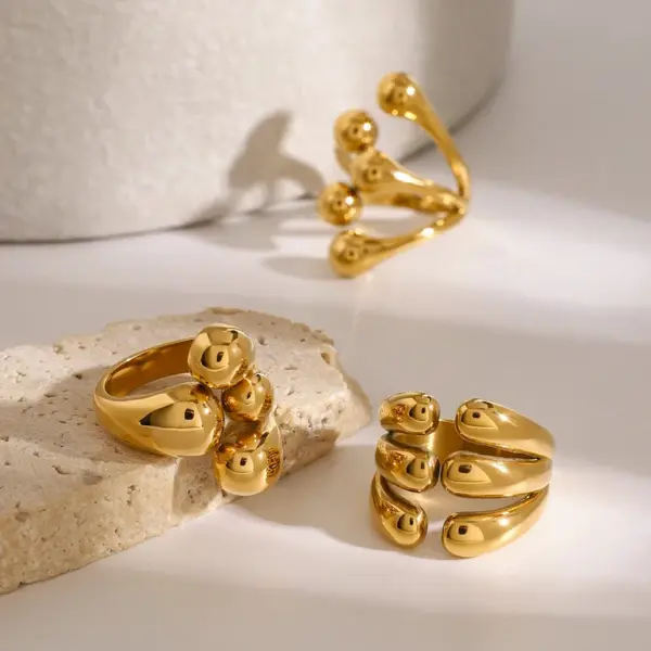 Wholesale 304 Stainless Steel Hand PVD Coated 18K Real Gold Plated Classic Style Gold Open Rings