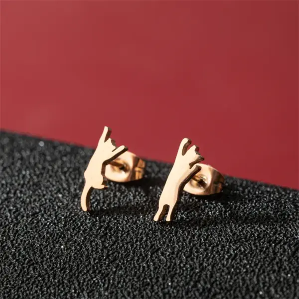 Wholesale PVD Coated 18K Gold Real Gold Plated Animal Cat 304 Stainless Steel Cute Basic Sweet Waterproof Non Tarnish Ear Studs