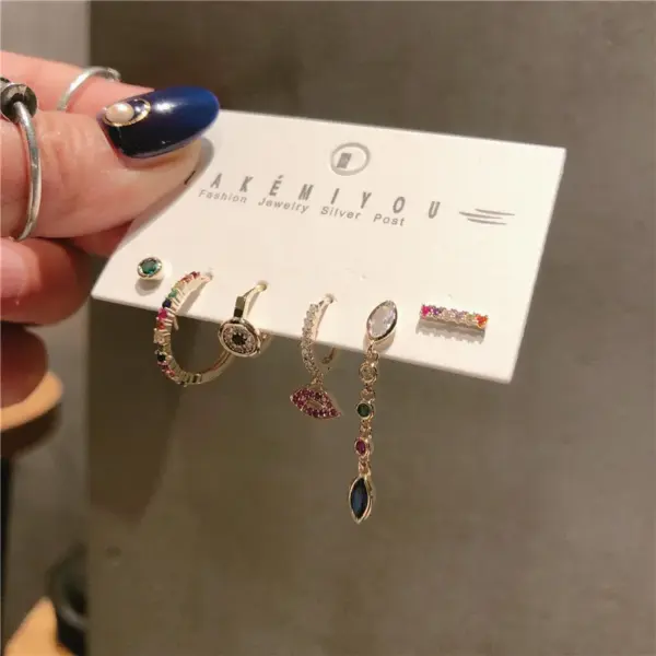 Wholesale 6 Pieces Yakemiyou Sweet Lips Colorful Plating Inlay Copper Zircon Earrings
