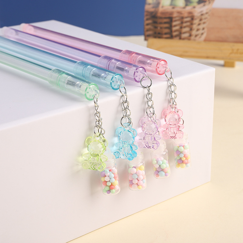 Wholesale Creative Cartoon Bear ift Bottle Pendant Erasable Gel Pen Small Fresh and Cute Pendant Signature Pen Student Stationery