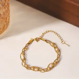 J05024-Bead Wrap Anklet- Gold