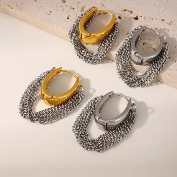 Wholesale PVD Coated Real Gold Plated 18K Gold Tassel 304 Stainless Steel Hip-Hop Rock Waterproof Non Tarnish Drop Earrings