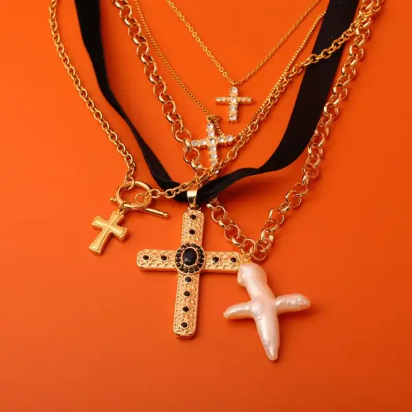 Wholesale 201 Stainless Steel 304 Stainless Steel Cotton Webbing Casual Streetwear Plating Cross Pendant Necklace