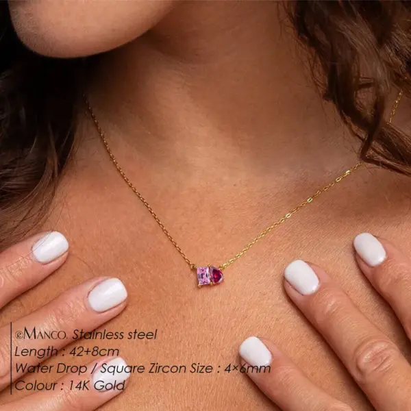 Wholesale 304 Stainless Steel Geometric PVD Coated Birthstone 14K Real Gold Plated IG Style Elegant Waterproof Non Tarnish Plating Cable Chain Lobster Trigger Clasp Closure Pendant Necklace