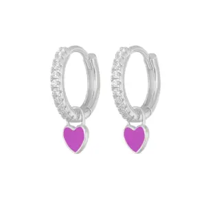 Love Heart Earrings/White Gold Color/Purple
