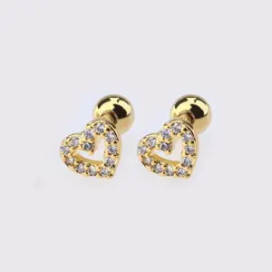 Gold Zircon Small Love Heart Stud Earrings Pieces