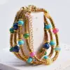 304 Stainless Steel Natural Stone Round Electroplated Classic Style Waterproof Non Tarnish Beaded Bracelets