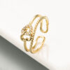 Wholesale ins European and American new double-layer heart-shaped open copper micro inlaid zircon ring fashion color retaining electroplated 18K gold ring