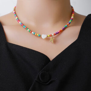 Wholesale Cross-border hot selling stainless steel letter necklace mixed color turquoise shell love clavicle chain DIY hot fashion necklace