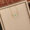 Wholesale 1 Piece Fashion Devil's Eye Stainless Steel Enamel Hollow Out Inlay Zircon Pendant Necklace