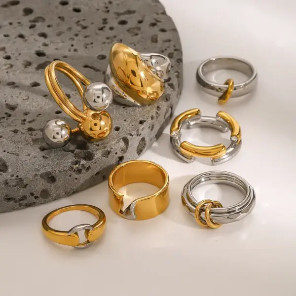 Wholesale Jewelry Elegant Lady Geometric 304 Stainless Steel Mixed Metal Plating Rings
