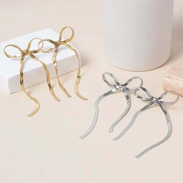 Wholesale 1 Pair Sweet Bow Knot Plating Copper Drop Earrings