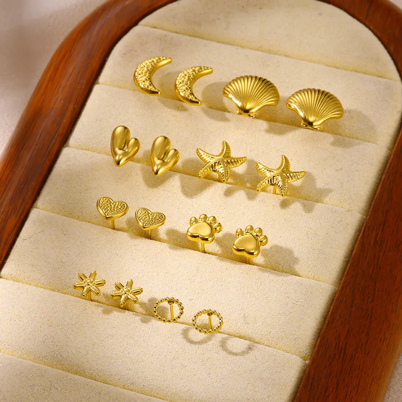 Wholesale PVD Coated Real Gold Plated Starfish 304 Stainless Steel Beach Waterproof Non Tarnish Ear Studs