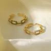 Wholesale Jewelry Vintage Style Rectangle Copper Zircon PVD Coated Plating Open Ring