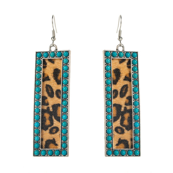 Wholesale European and American Cross-Border Western Style Diamond-Encrusted Pink Turquoise Sequin Leopard Print Leather Earrings New Retro Elegant Earrings for Women