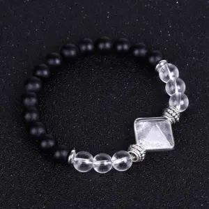 Sl235a4706 White Crystal Pyramid Frosted Stone Bracelet