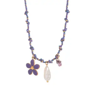 Flower Purple Rope Necklace