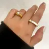 Wholesale PVD Coated Real Gold Plated 18K Gold Color Block 304 Stainless Steel Exaggerated French Style Waterproof Non Tarnish Rings