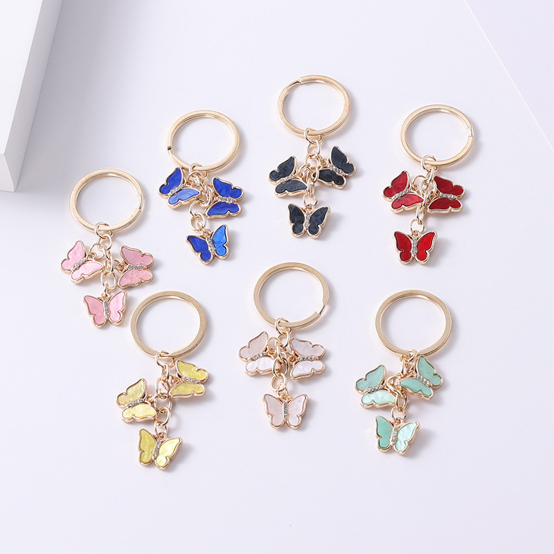 Wholesale Cross-border Hot-selling Oil ipping with Diamonds, Alloy Colorful Butterflies, Multiple Cute, Creative and Elegant Style Keychain Pendants