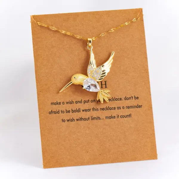 Wholesale Stainless Steel 18K Gold Plated Vintage Style Plating Inlay Bird Rhinestones Zircon Pendant Necklace