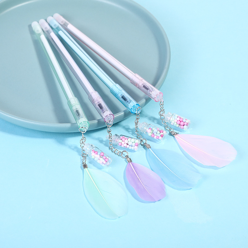 Wholesale Creative feather ift bottle pendant gel pen ins high color value pendant sign pen student erasable fountain pen