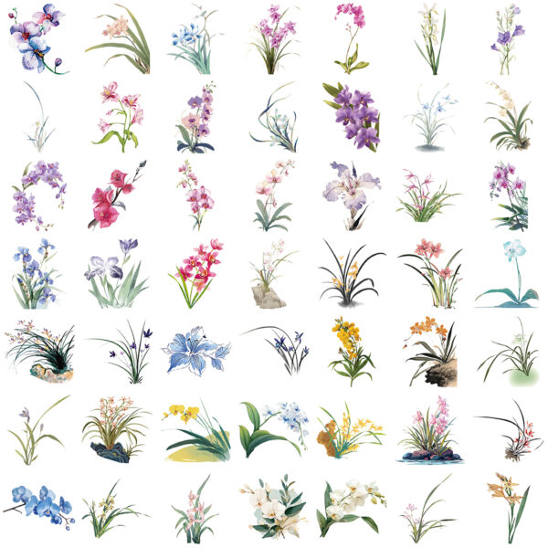 Wholesale 50 transparent INS orchid sticker bag waterproof transparent PET hand account material decorative guitar cross-border