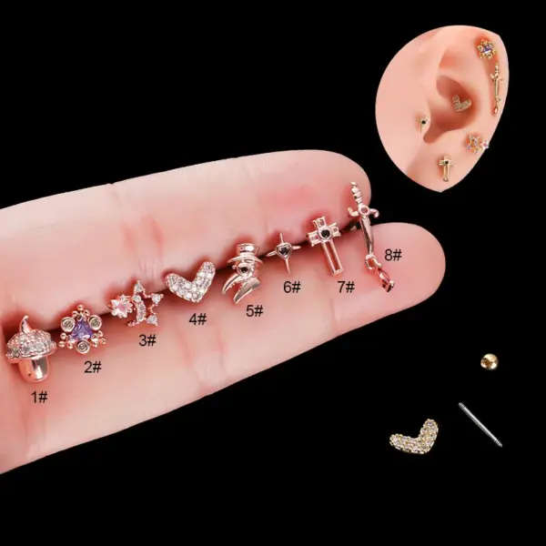 Wholesale 316L Stainless Steel Copper Ear Cartilage Rings & Studs Geometric Waterproof Non Tarnish Surgical Steel Women'S