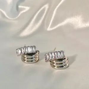Silver Zirconia Interlaced Earrings Real Gold Plated