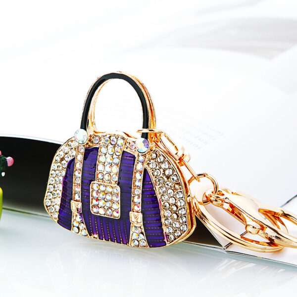 Wholesale Diamond-Encrusted Small Shoulder Bag Car Keychain Metal Cute Women's Bag Pendant Key Chain Ring Creative Business Gift