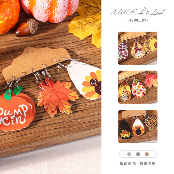 Wholesale Autumn-themed maple leaf and pumpkin earrings