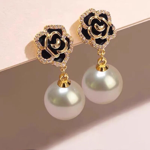 oly-53e76adabd140171c38b3b2ea3c80fbf Wholesale Red Rose Pearl Earrings Women's Light Luxury High-end Autumn and Winter Elegant Sier Long Earrings Year Earrings