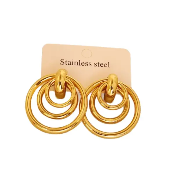 Wholesale Gold Titanium Steel Geometric Earrings Simple Design Luxury Women's Fashion Jewelry Elegant Vintage Sensation Round Shape