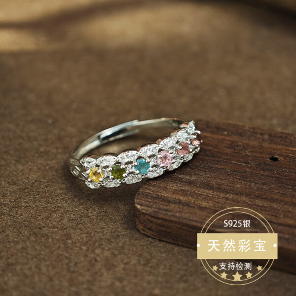 Wholesale Natural Color Treasure Tourmaline Ring Inlaid with 925 Silver Tourmaline Ring Adjusting Tourmaline Ring