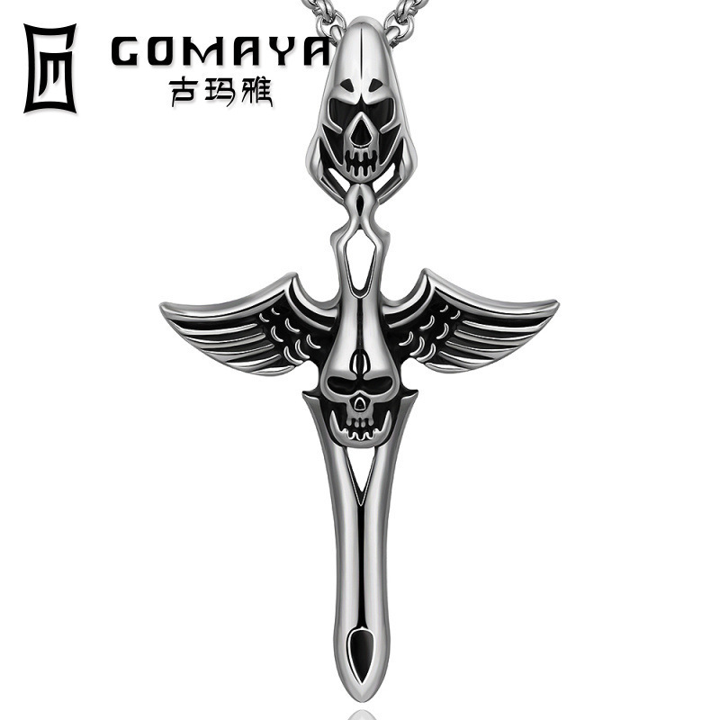Wholesale Temu hot sale creative angel and devil necklace men's retro fashion jewelry cross-border sply