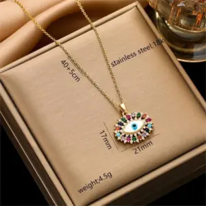 292 Devil's Eye Necklace-G0339-Golden Color